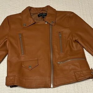 Short Brown Faux Leather Jacket (Small)